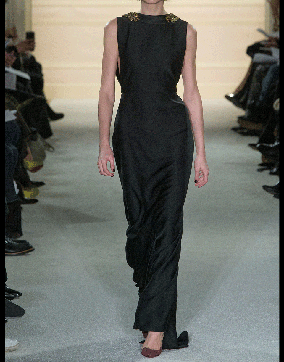 MARCHESA-Silk Crepe Column Gown-BLACK