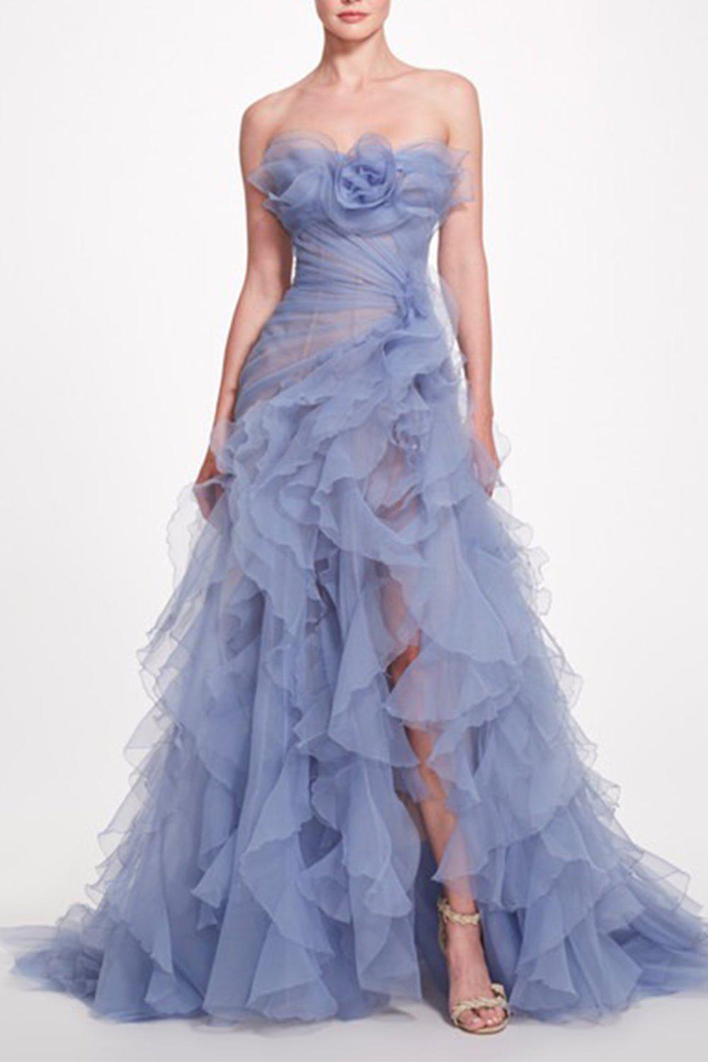 MARCHESA-Strapless Organza Gown-