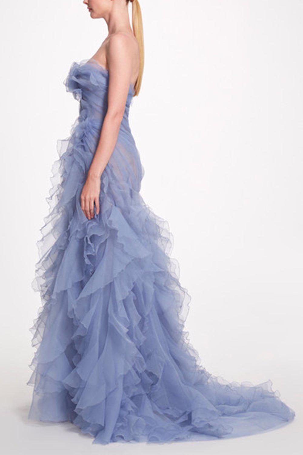 MARCHESA-Strapless Organza Gown-