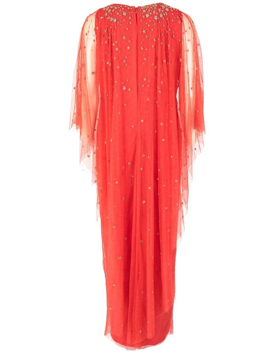 MARCHESA-Beaded Tulle Gown-RED
