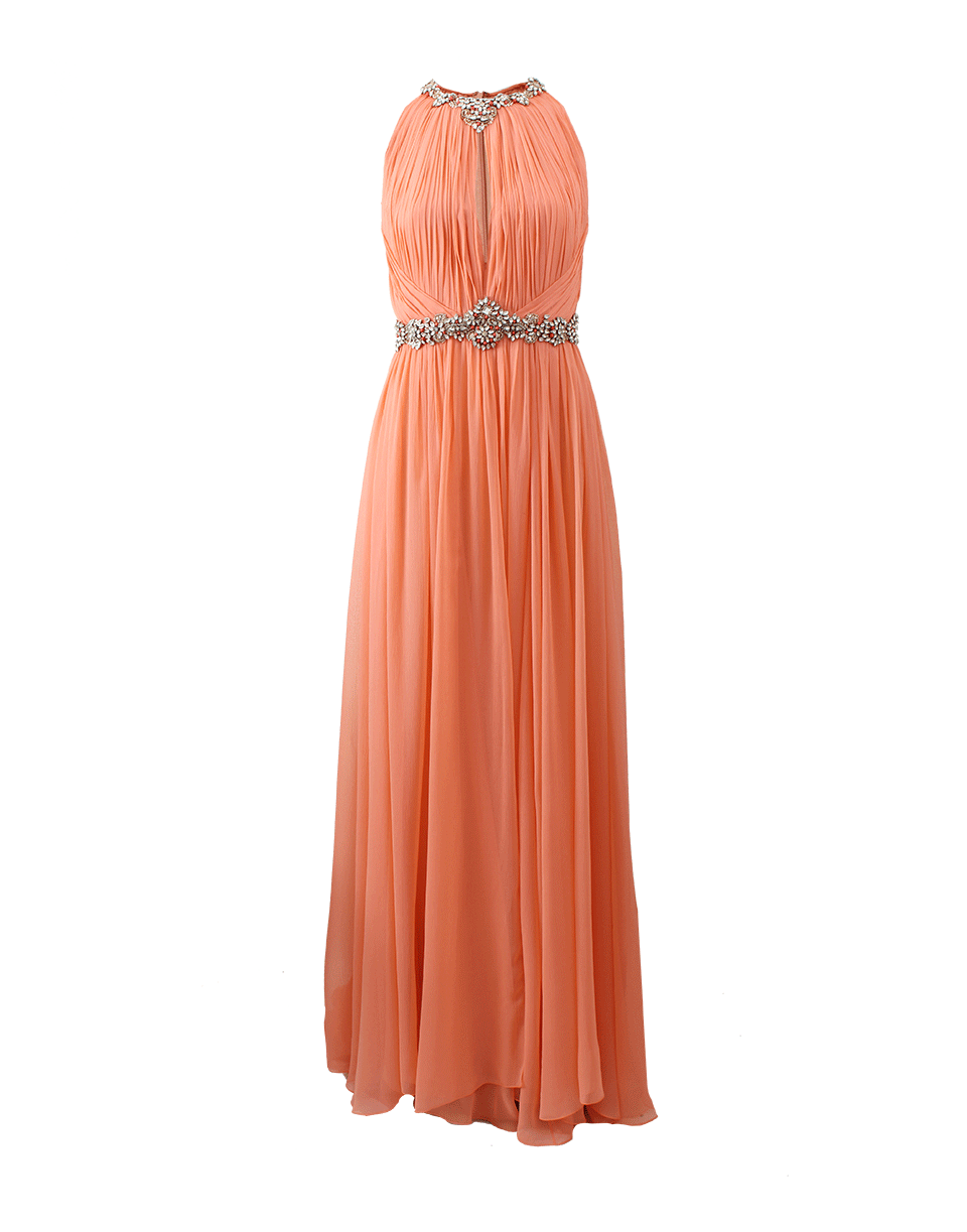 MARCHESA-High Neck Chiffon Gown-SORBET