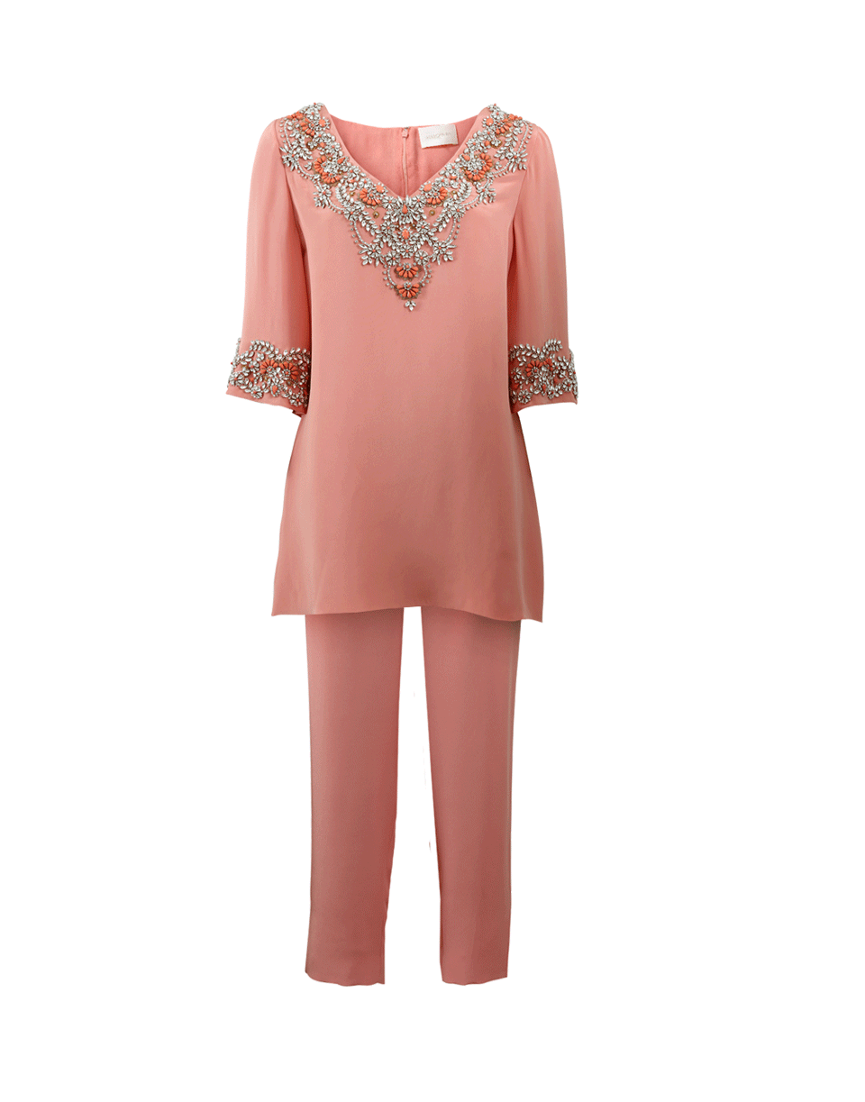 MARCHESA-Embroidered Tunic With Pajama Pant-