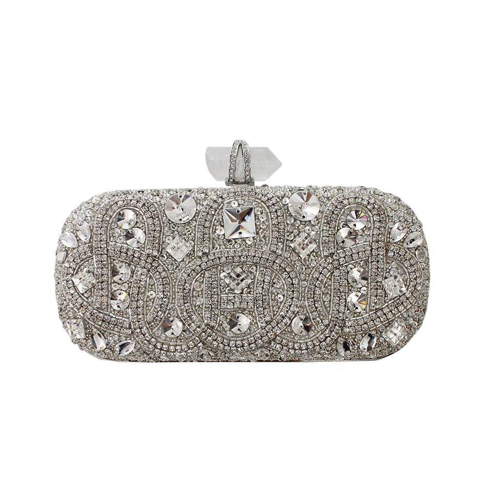 MARCHESA-Lily Crystal Embroidered Clutch-CRYSTAL