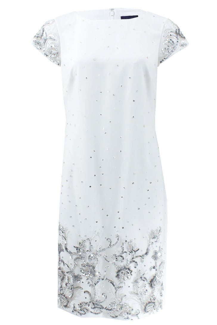 MARCHESA NOTTE-Beaded Shift Cocktail Dress-