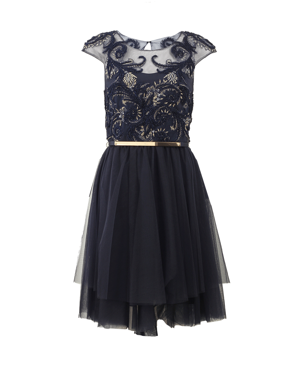 MARCHESA NOTTE-Embroidered Cap Sleeve Dress-