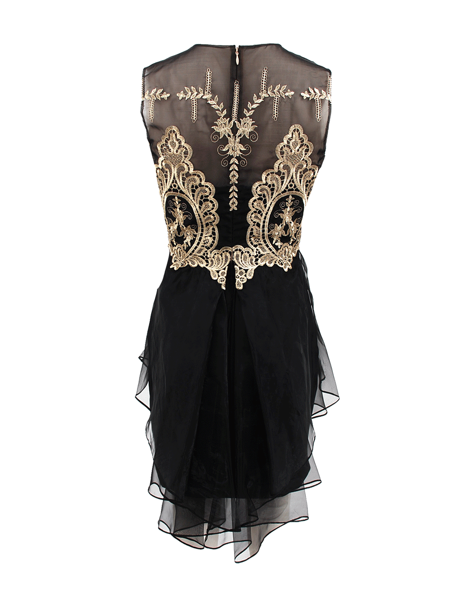 MARCHESA NOTTE-Sleeveless Gold Lace Cocktail Dress-