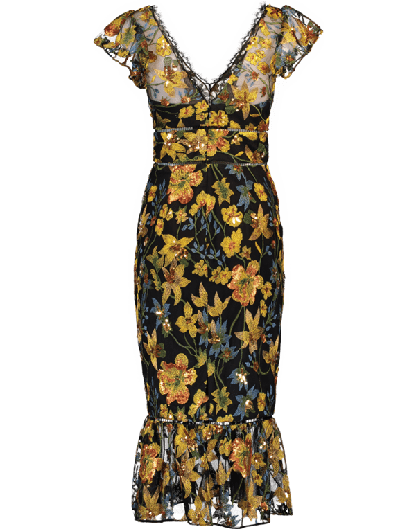 MARCHESA NOTTE-Embroidered Cocktail Dress-