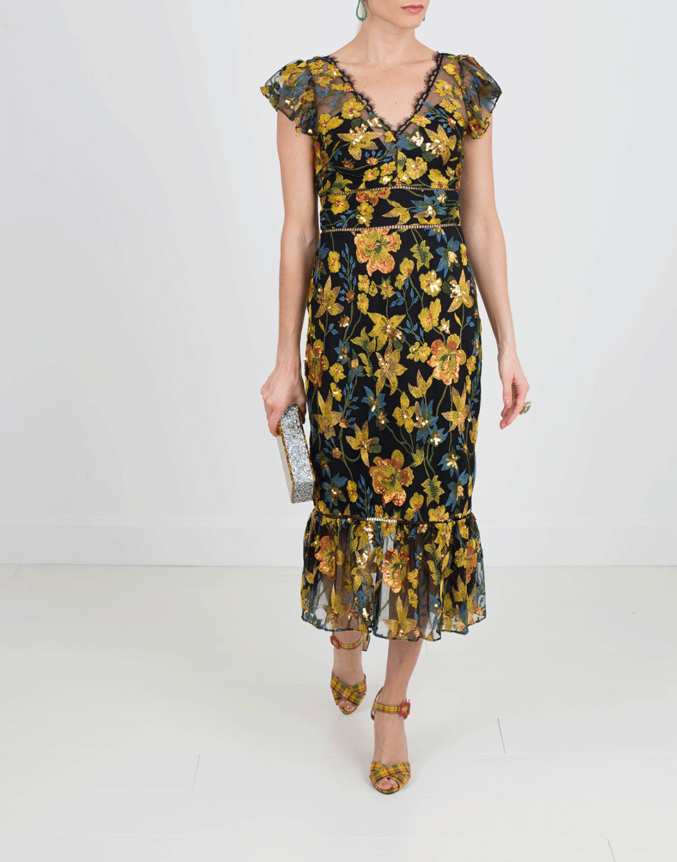 MARCHESA NOTTE-Embroidered Cocktail Dress-