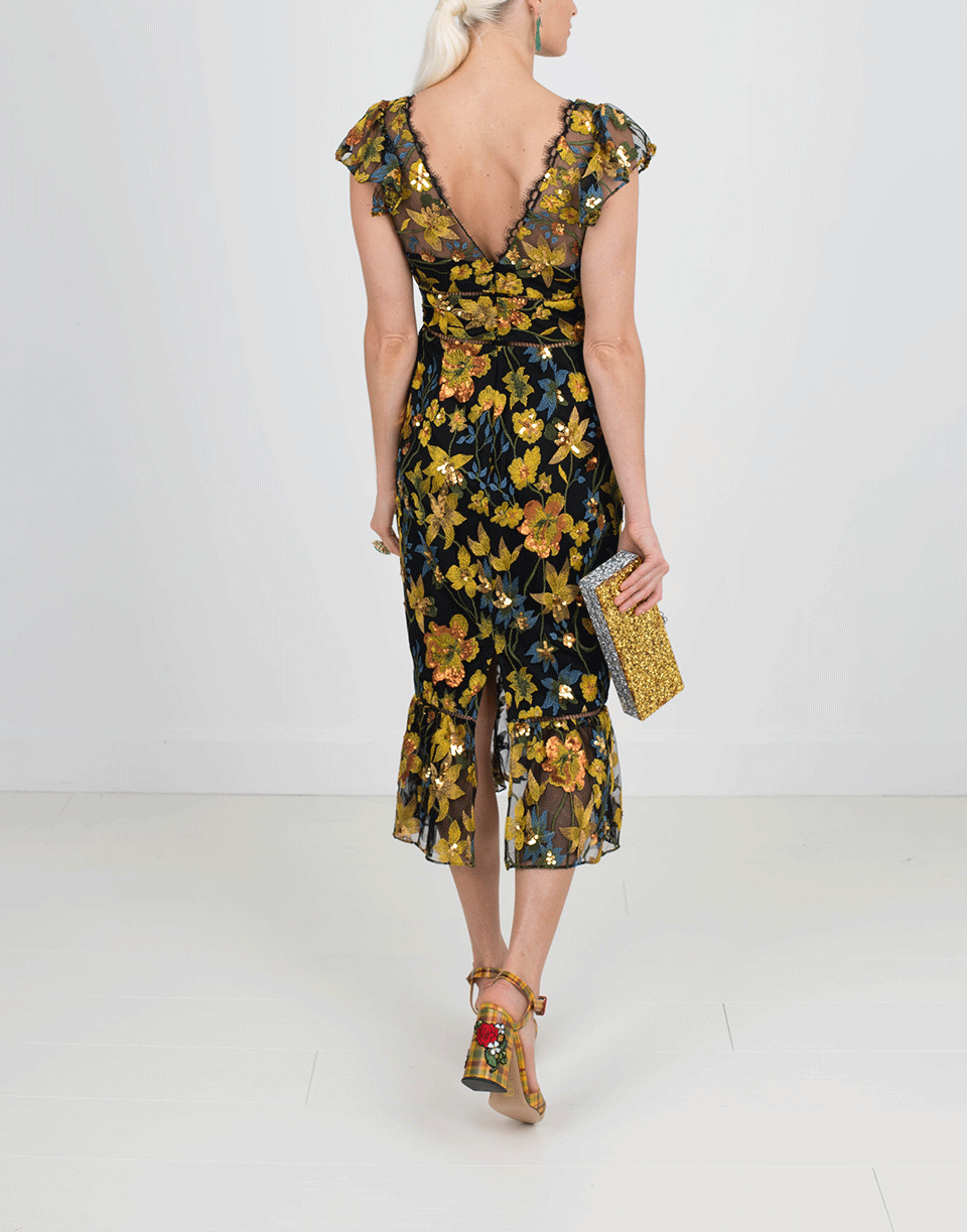 MARCHESA NOTTE-Embroidered Cocktail Dress-