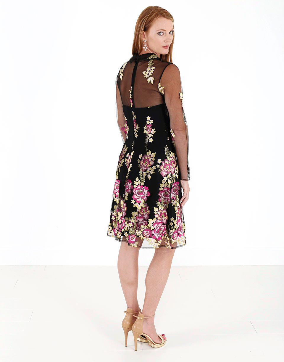 MARCHESA NOTTE-Embroidered Collar Dress-