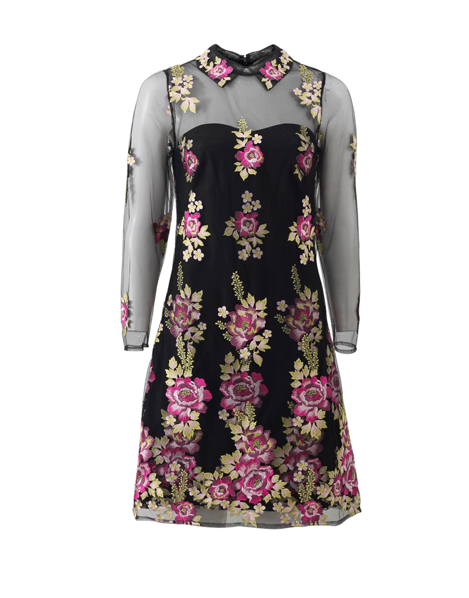 MARCHESA NOTTE-Embroidered Collar Dress-