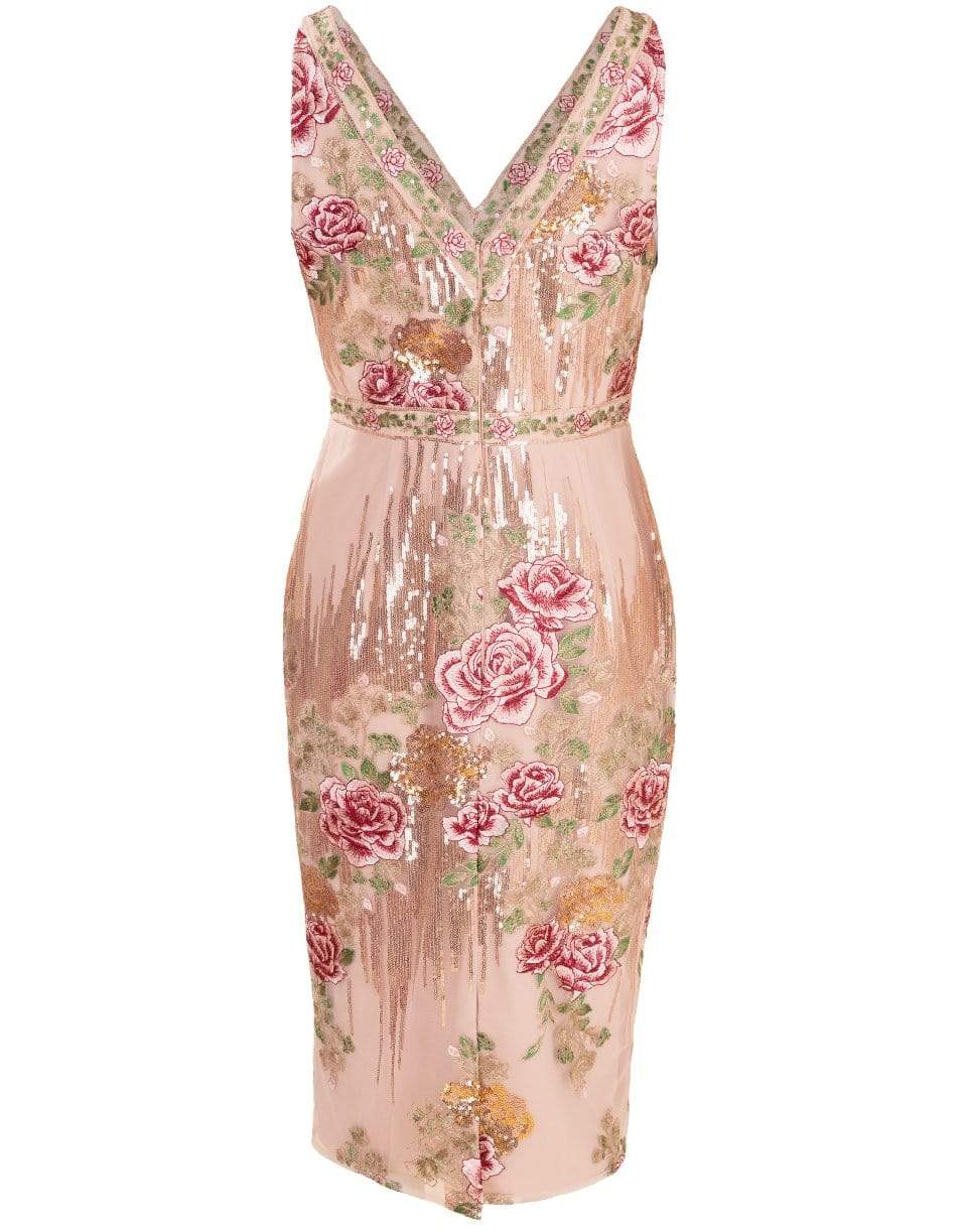 MARCHESA NOTTE-V-Neck Sequin Embroidered Cocktail Dress-