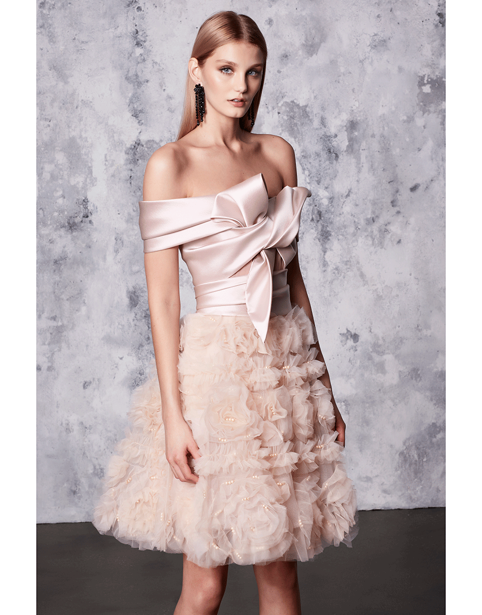 MARCHESA NOTTE-Strapless Cocktail Mikado Draped Dress-