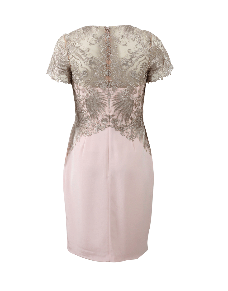 MARCHESA NOTTE-Metallic Embroidered Cocktail Dress-