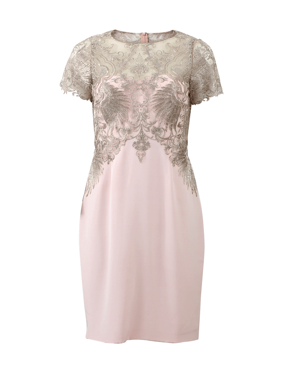 MARCHESA NOTTE-Metallic Embroidered Cocktail Dress-
