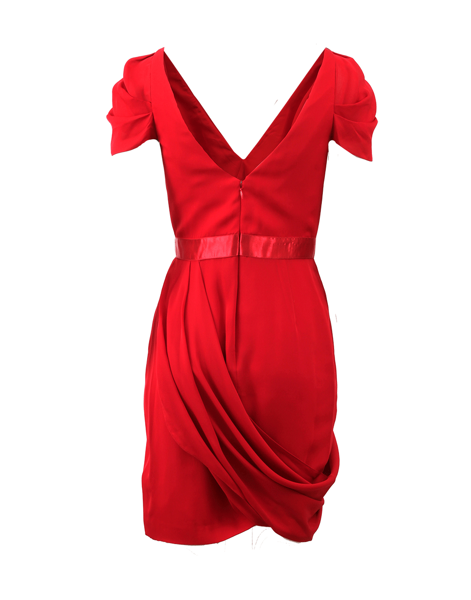 MARCHESA NOTTE-Silk Draped Cocktail Dress-