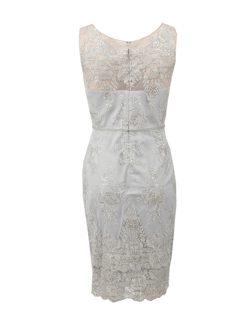 MARCHESA NOTTE-Illusion Neck Lace Cocktail Dress-