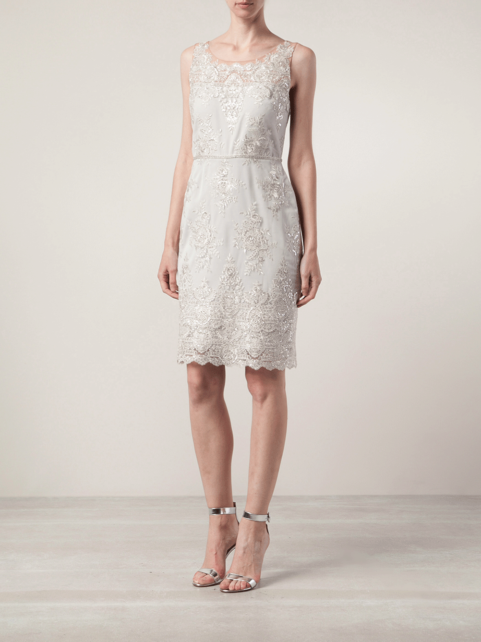 MARCHESA NOTTE-Illusion Neck Lace Cocktail Dress-
