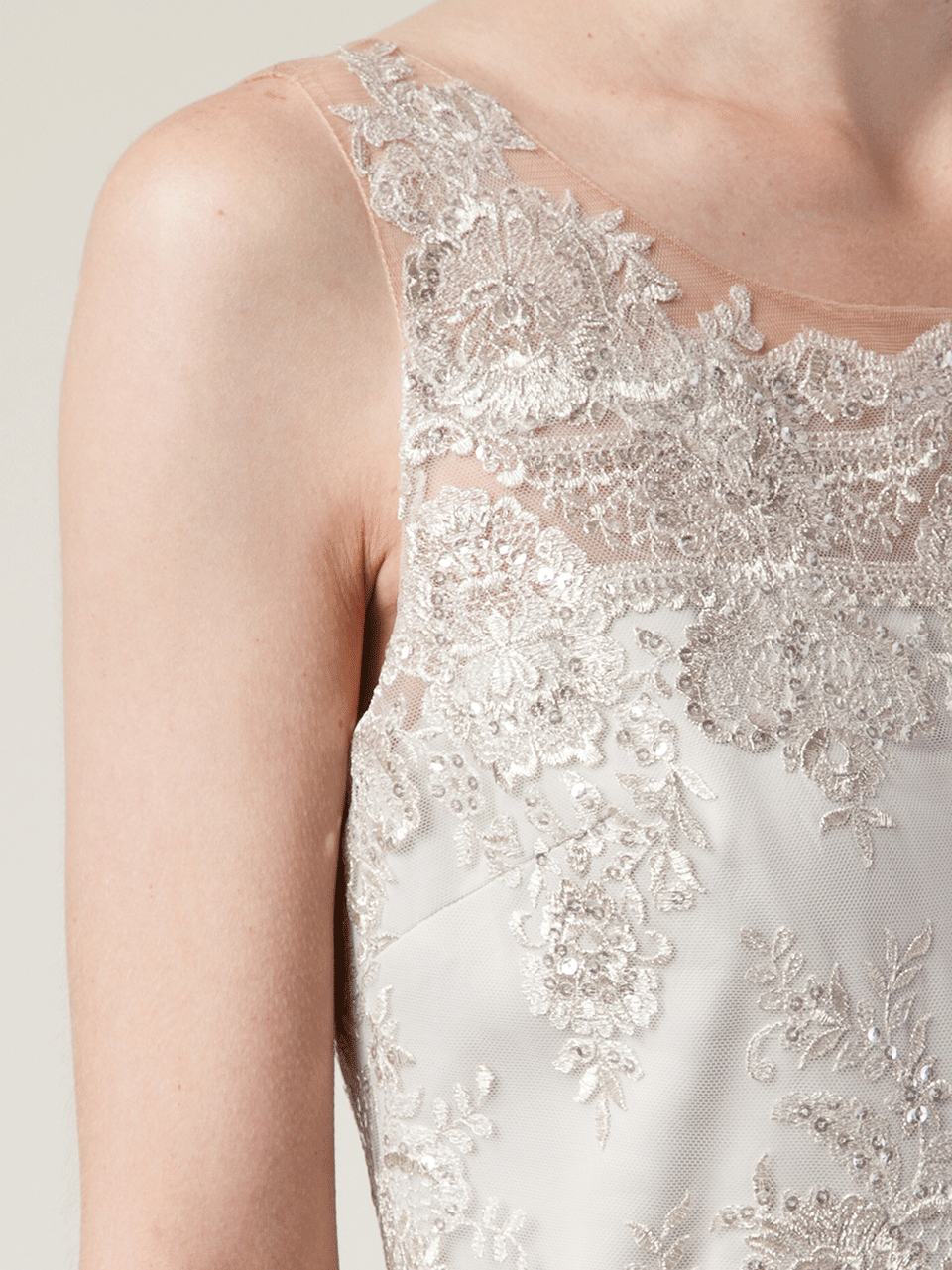 MARCHESA NOTTE-Illusion Neck Lace Cocktail Dress-