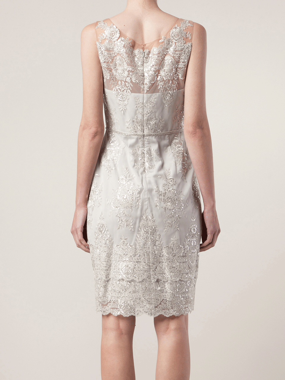 MARCHESA NOTTE-Illusion Neck Lace Cocktail Dress-