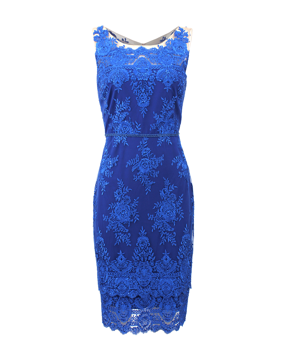 MARCHESA NOTTE-Illusion Neck Lace Cocktail Dress-