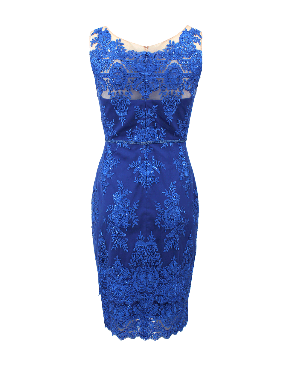 MARCHESA NOTTE-Illusion Neck Lace Cocktail Dress-
