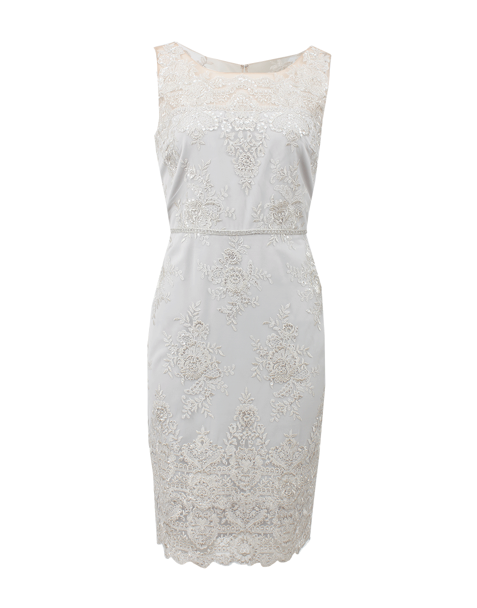 MARCHESA NOTTE-Illusion Neck Lace Cocktail Dress-