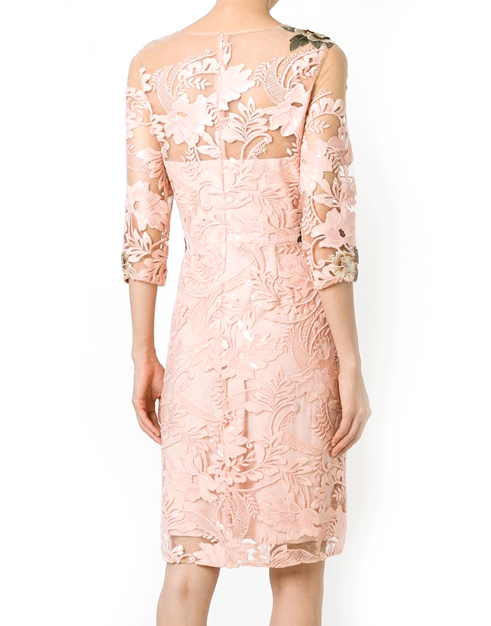 MARCHESA NOTTE-Sequined Floral Threadwork Cocktail Dress-