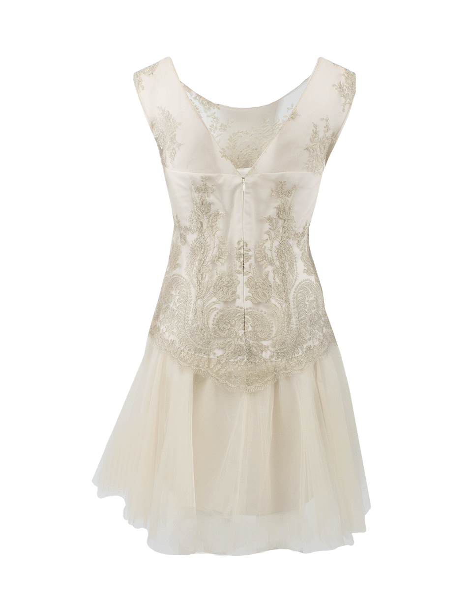 MARCHESA NOTTE-Illusion Embroidered Neck Dress-