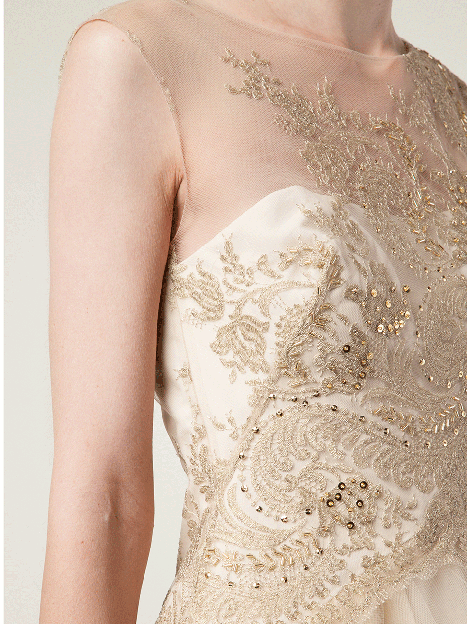 MARCHESA NOTTE-Illusion Embroidered Neck Dress-