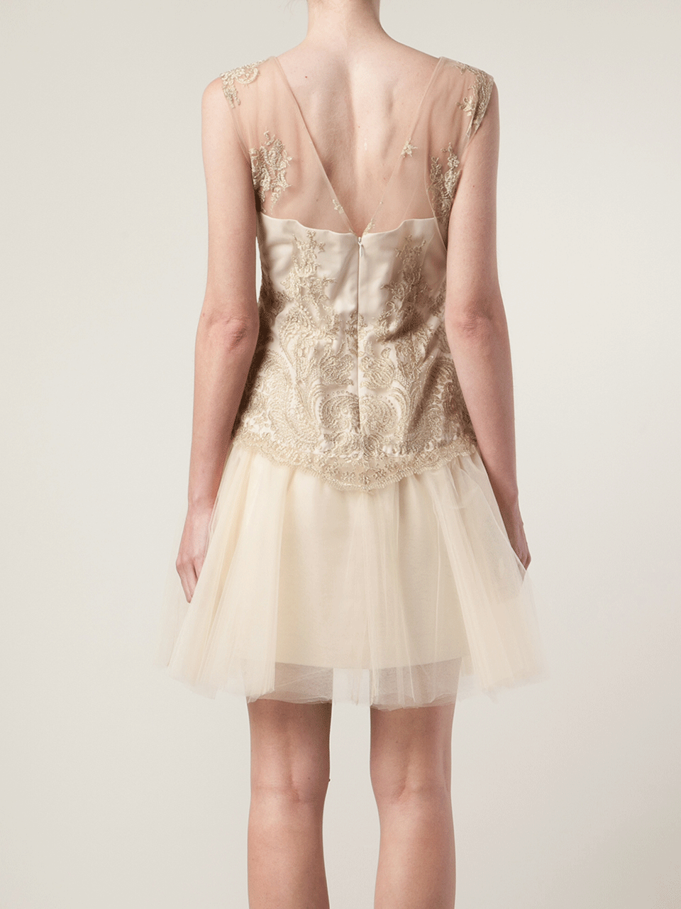 MARCHESA NOTTE-Illusion Embroidered Neck Dress-
