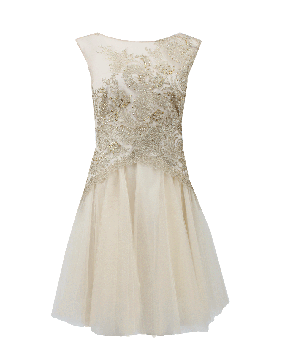 MARCHESA NOTTE-Illusion Embroidered Neck Dress-