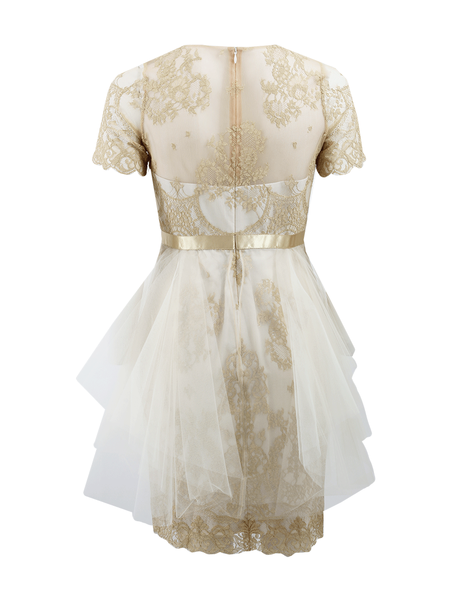 MARCHESA NOTTE-Metallic Lace Dress-