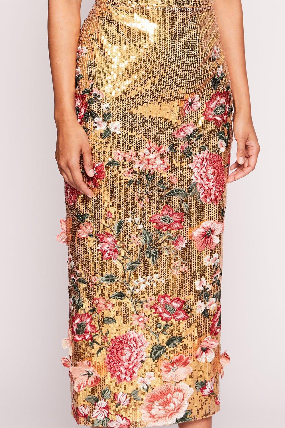MARCHESA NOTTE-Embroidered Applique Sequin Dress-