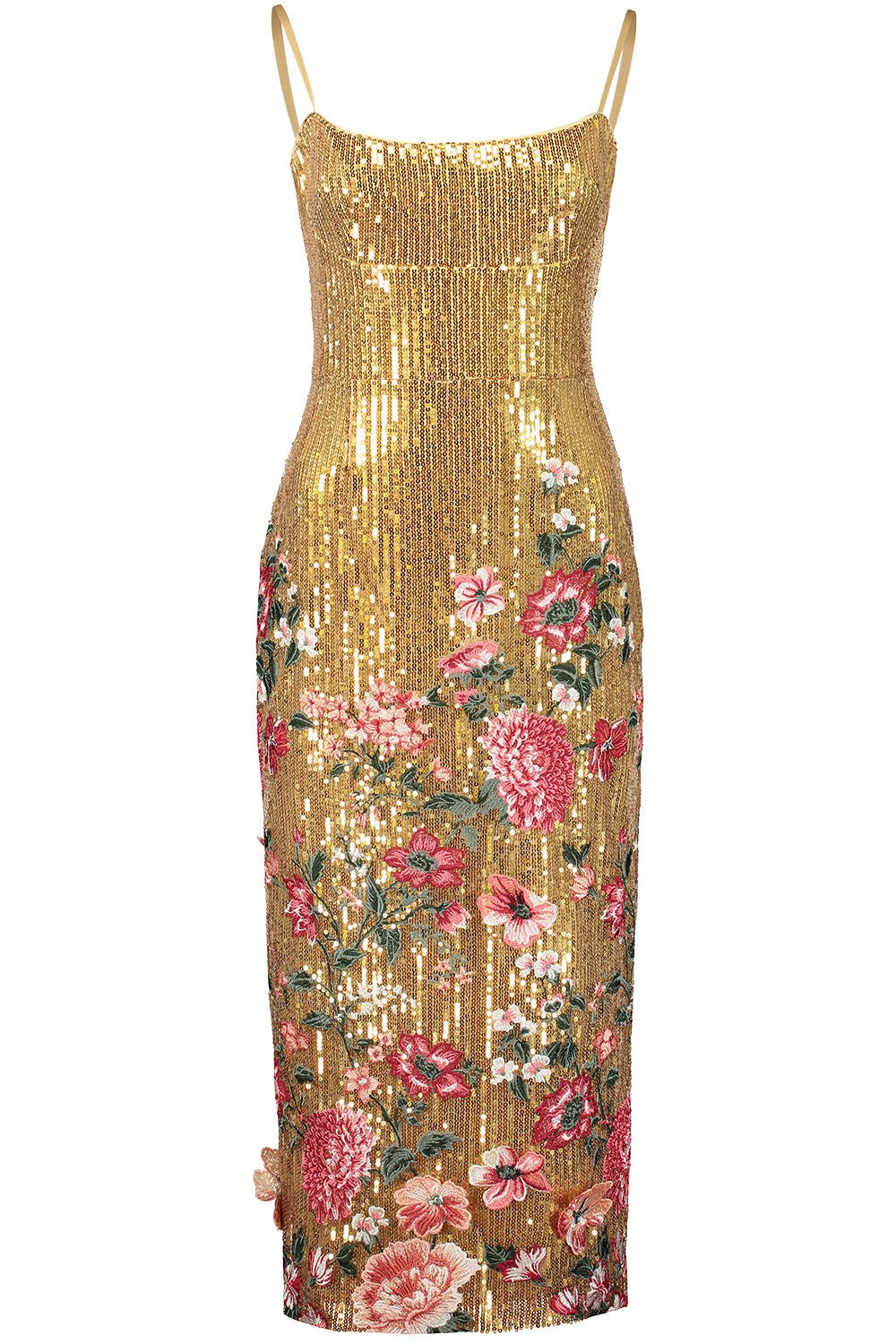 MARCHESA NOTTE-Embroidered Applique Sequin Dress-