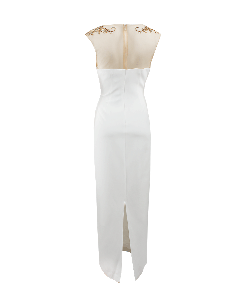 MARCHESA NOTTE-Embroidered Illusion Neckline Dress-