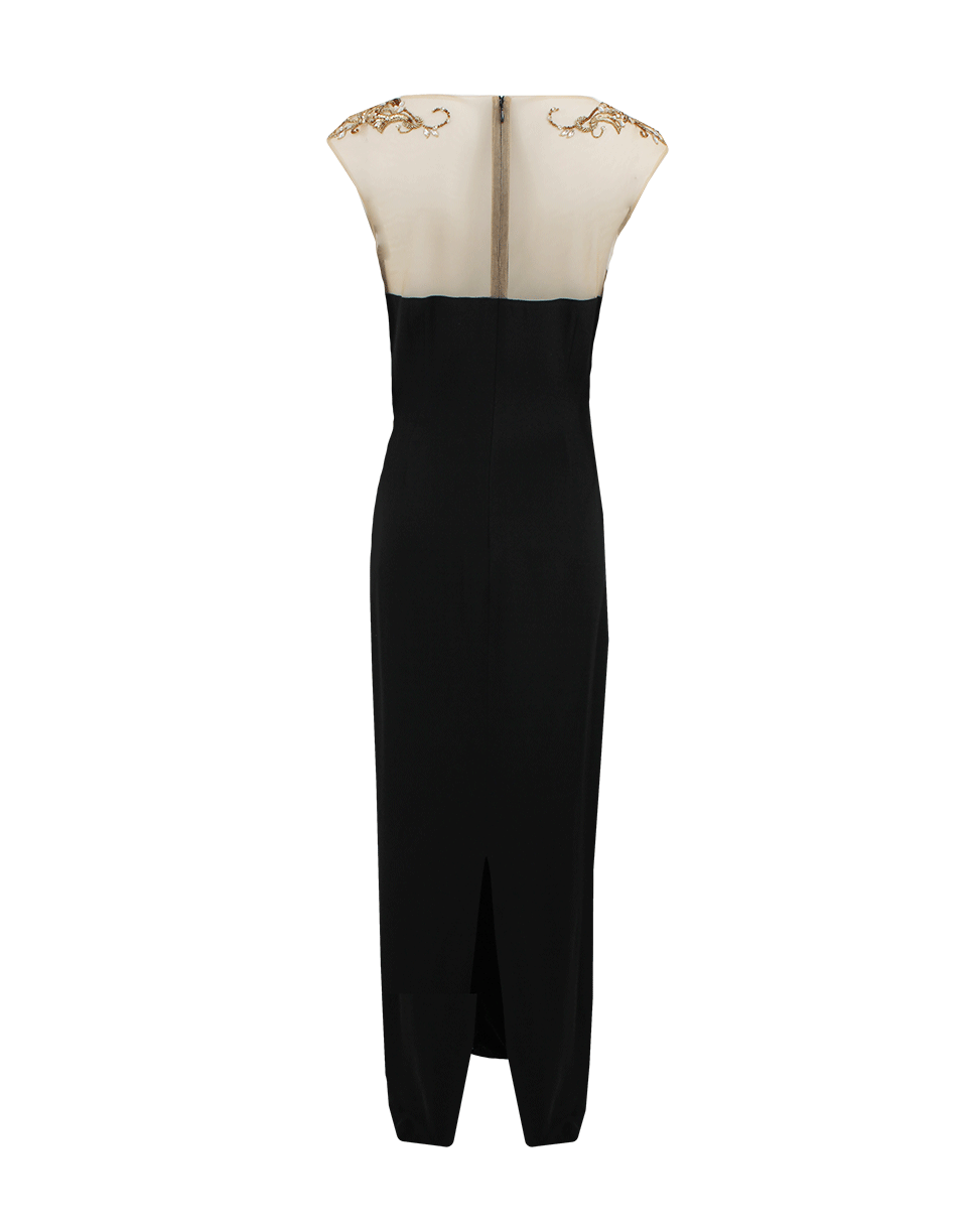 MARCHESA NOTTE-Embroidered Illusion Neckline Dress-