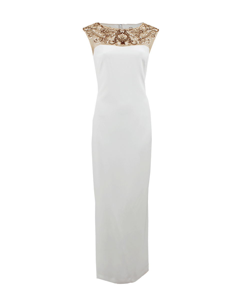MARCHESA NOTTE-Embroidered Illusion Neckline Dress-