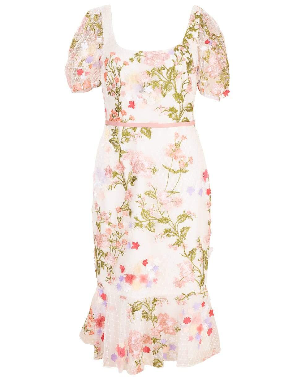 MARCHESA NOTTE-Ruffle Hem Embroidered Dress-
