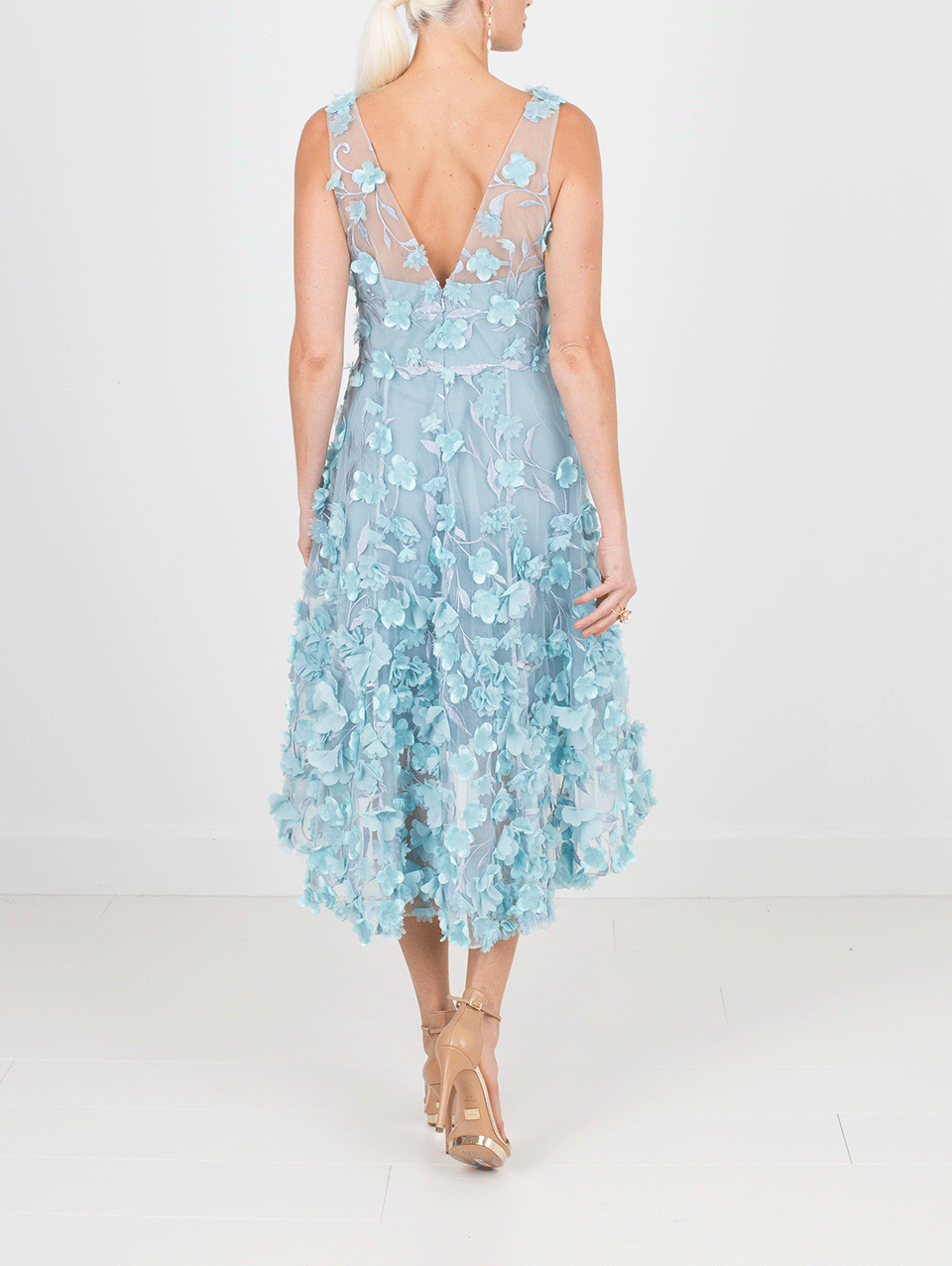 MARCHESA NOTTE-High Low 3D Petal Cocktail Dress-