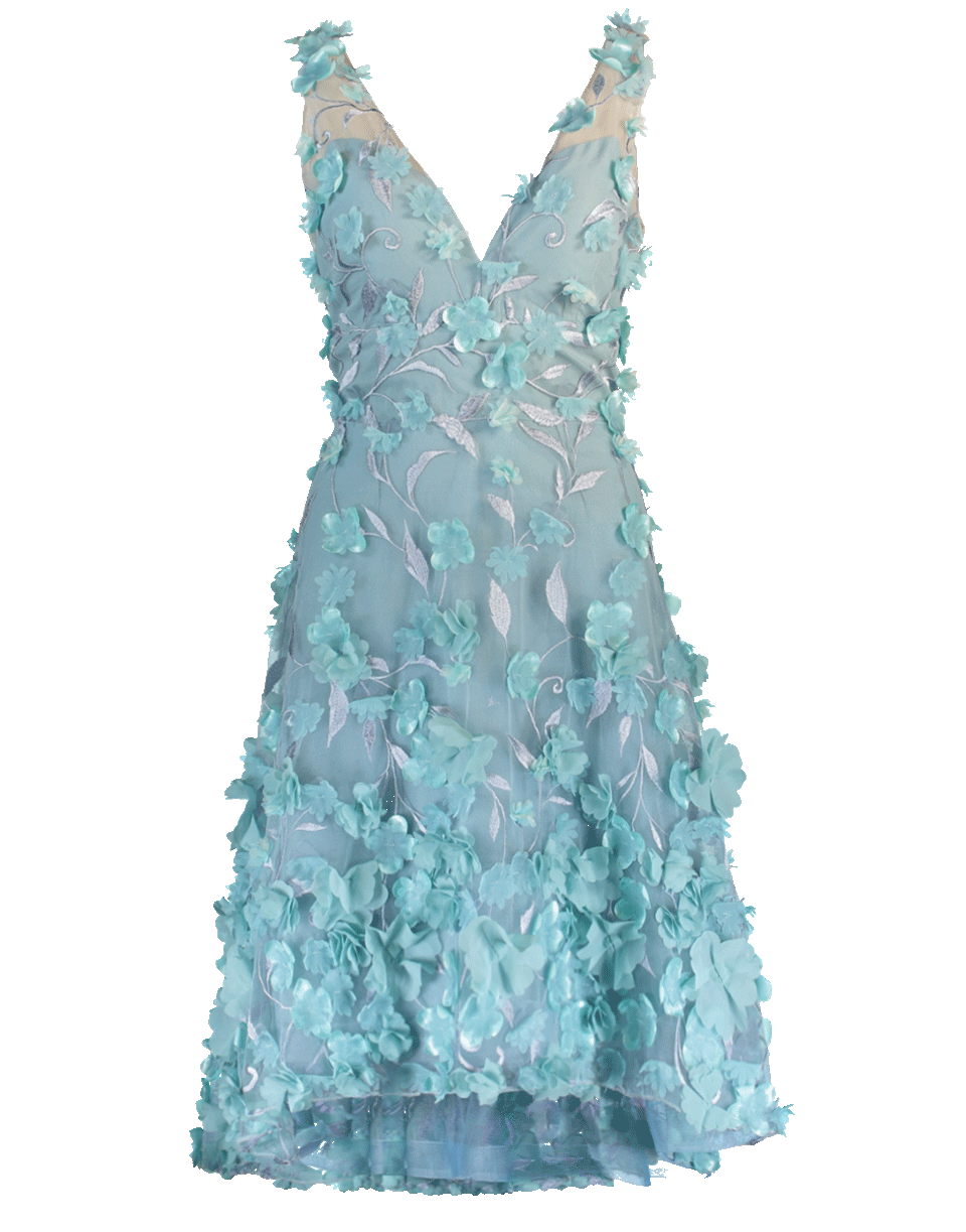 MARCHESA NOTTE-High Low 3D Petal Cocktail Dress-