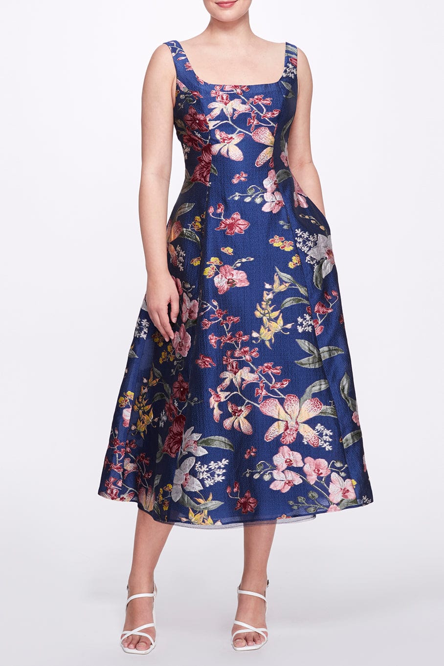 MARCHESA NOTTE-Floral A Line Cocktail Dress-
