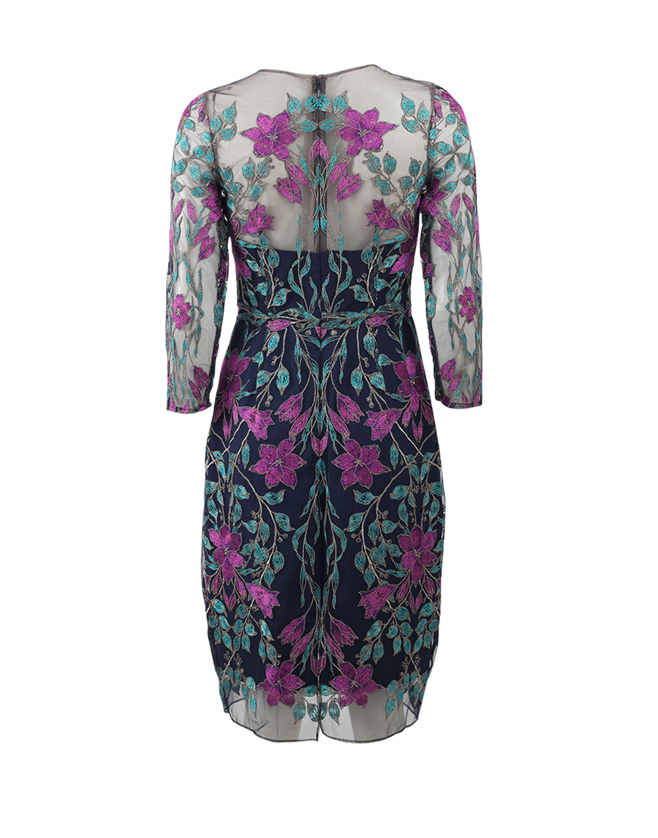 MARCHESA NOTTE-Illusion Floral Cocktail Dress-