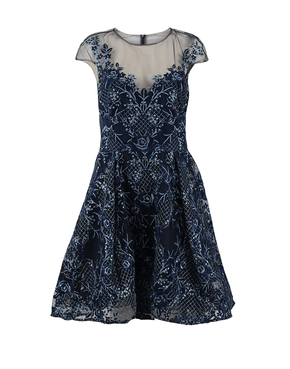 MARCHESA NOTTE-Embroidered Cocktail Dress-