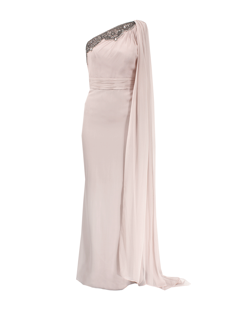 MARCHESA NOTTE-One Shoulder Embroidered Detail Gown-
