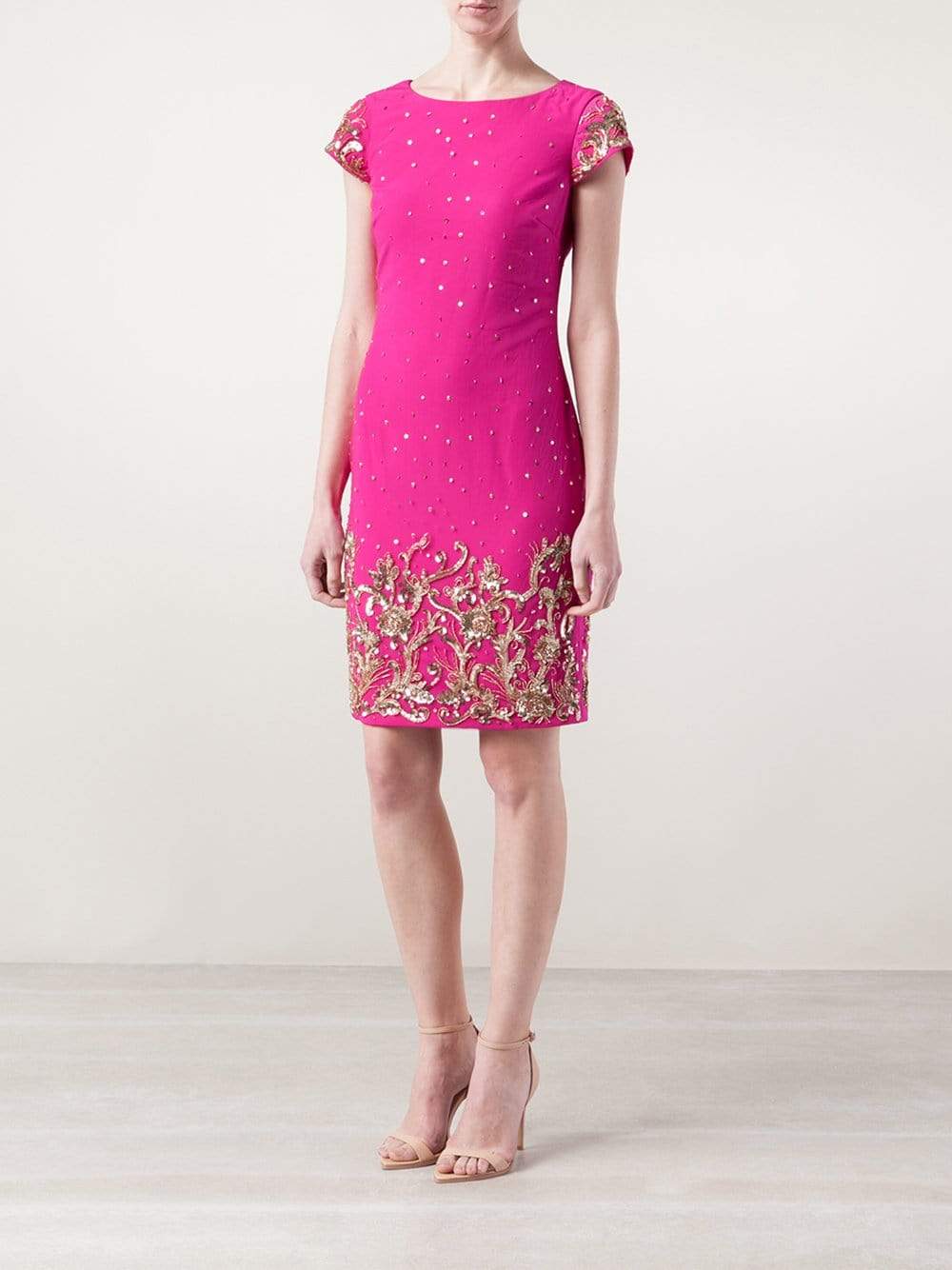 MARCHESA NOTTE-Beaded Shift Cocktail Dress-