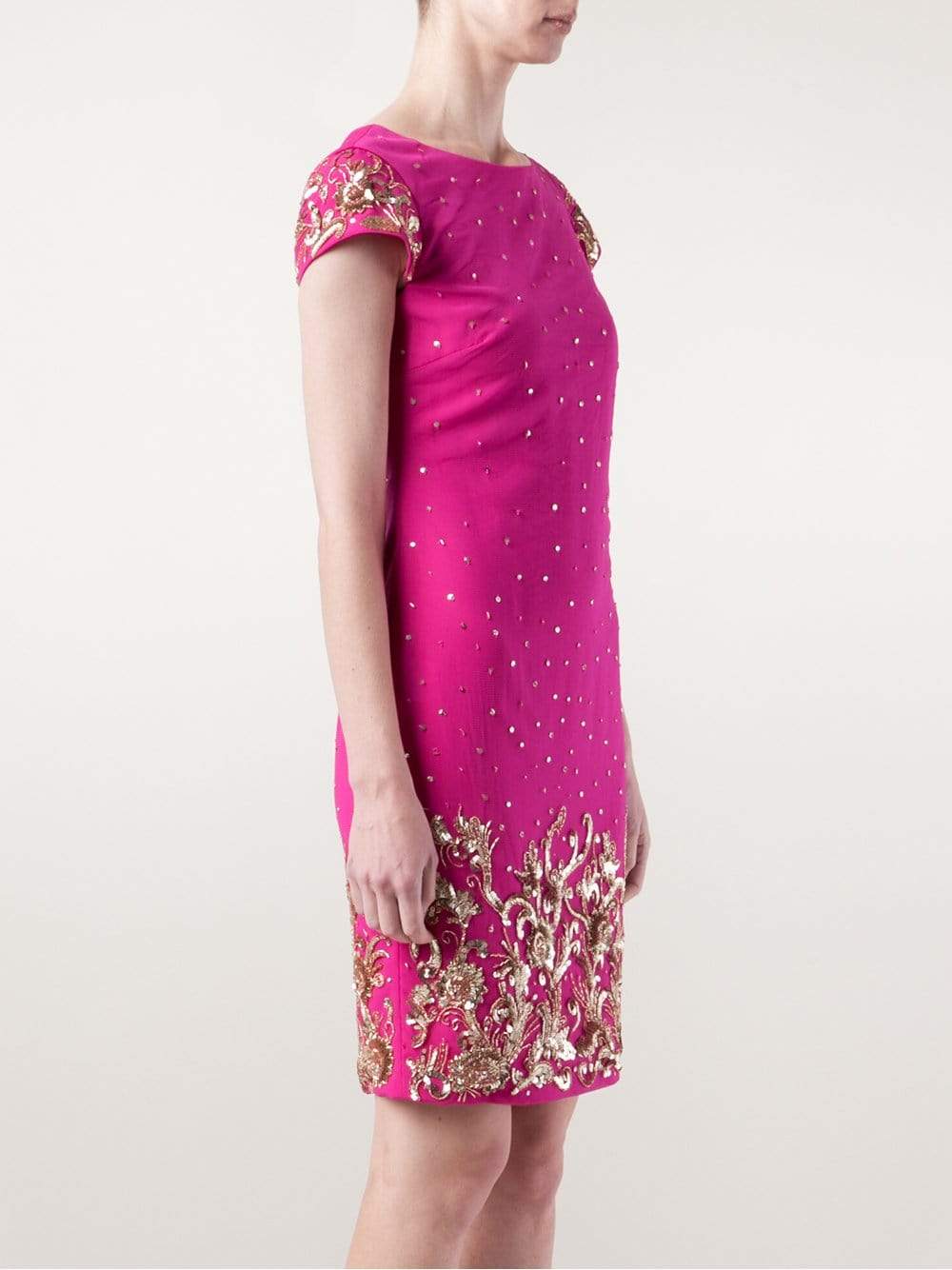 MARCHESA NOTTE-Beaded Shift Cocktail Dress-