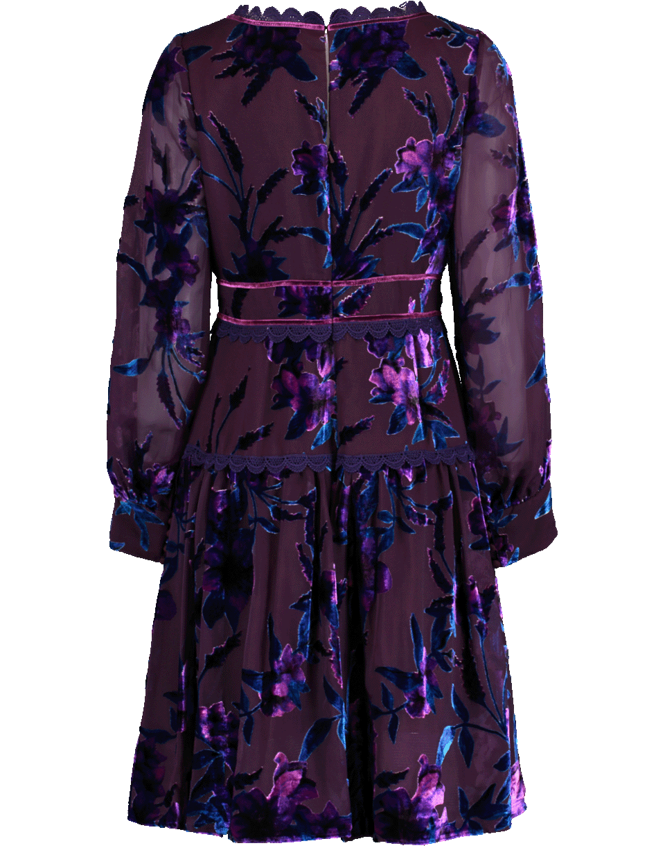 MARCHESA NOTTE-Bishop Sleeve Velvet Burnout Dress-