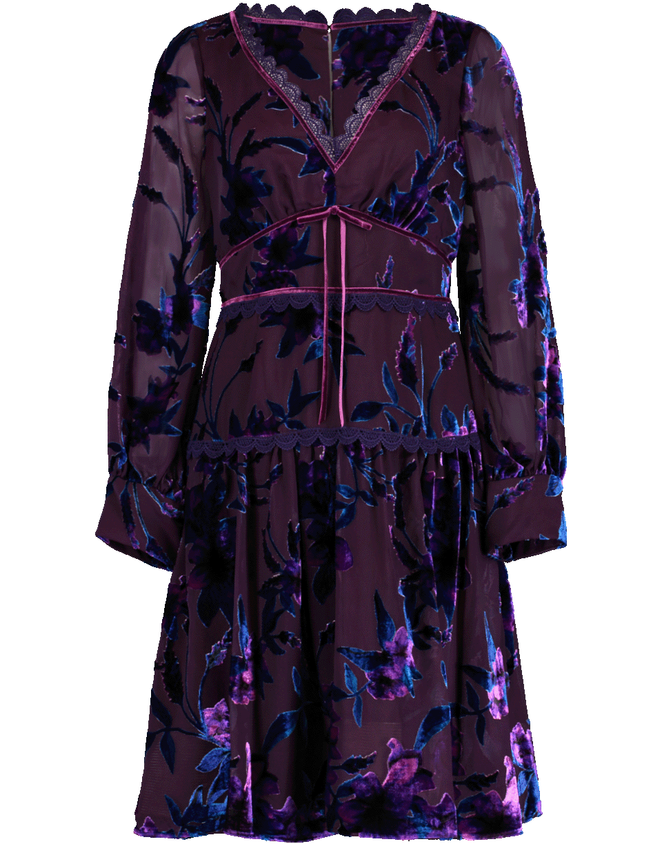 MARCHESA NOTTE-Bishop Sleeve Velvet Burnout Dress-