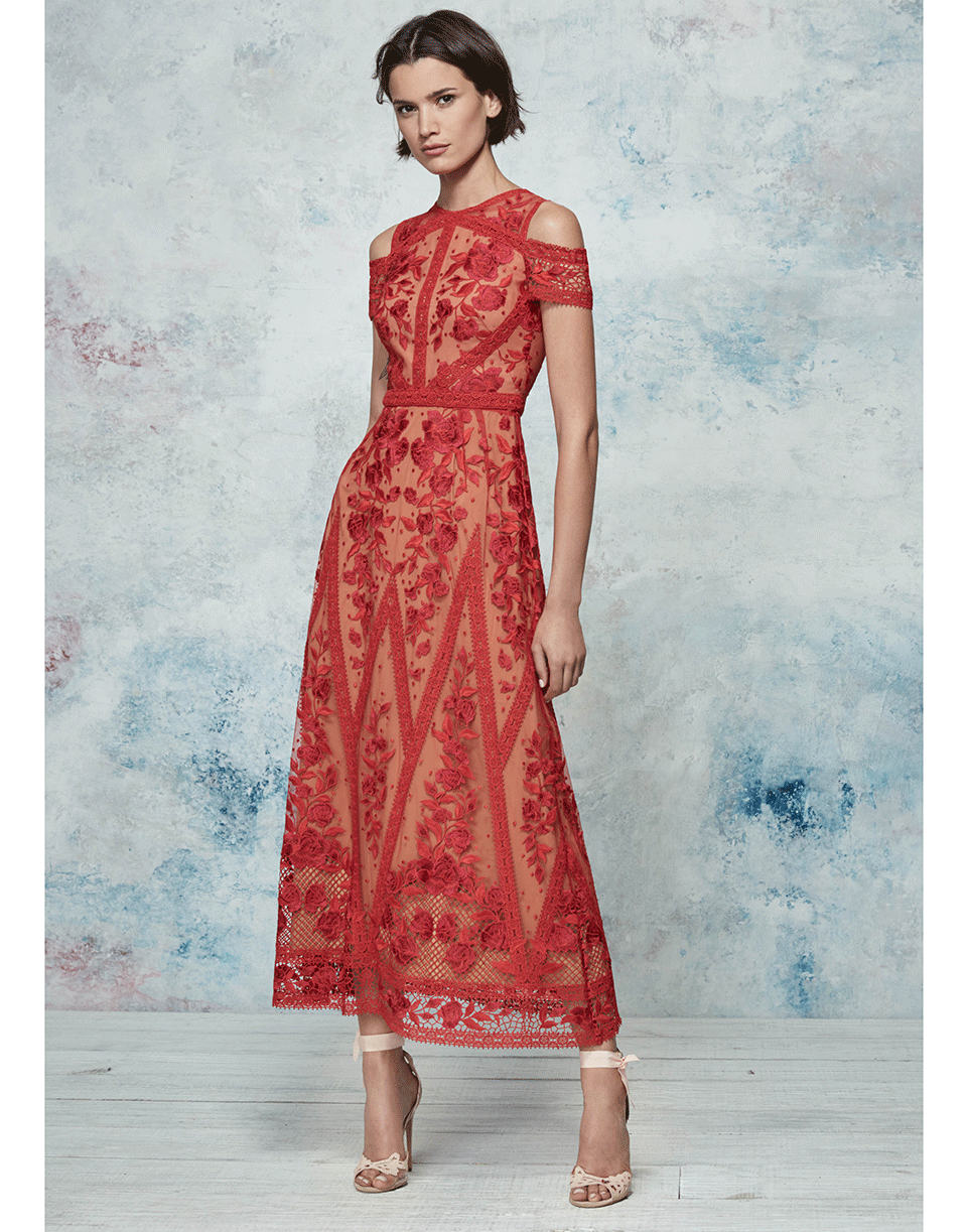 MARCHESA NOTTE-Cold Shoulder Cocktail Dress-